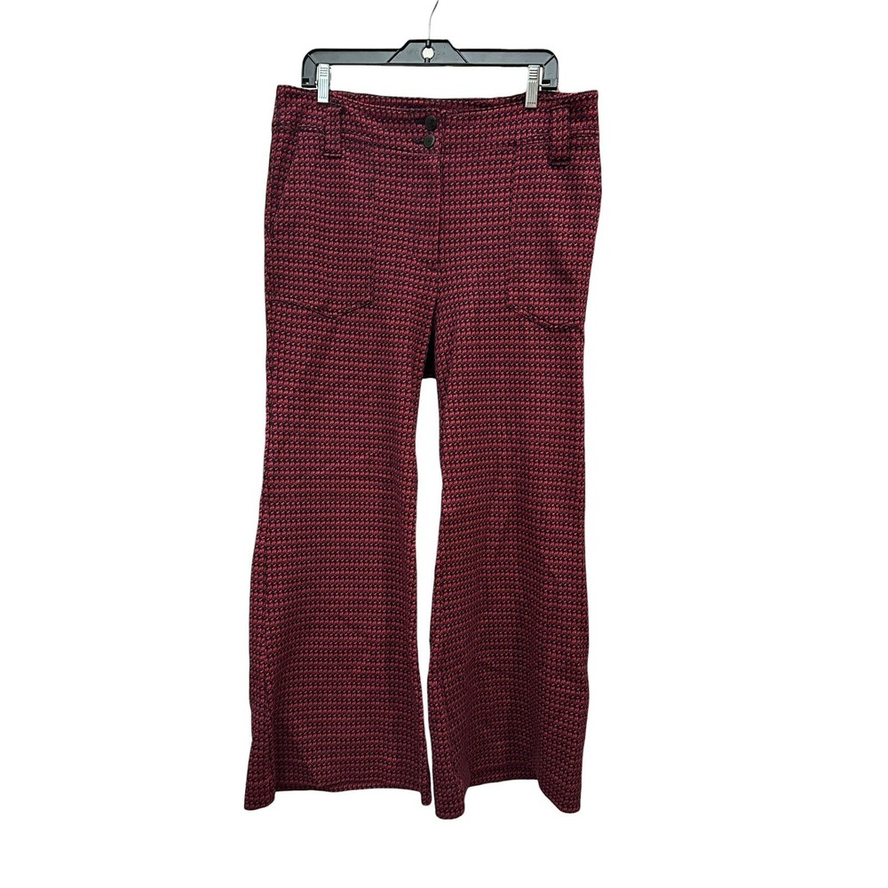 Anthropologie Maeve The Naomi Flare Wide Leg Pants Sz 16P Houndstooth Red ST13-4 - Picture 8 of 12